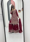 Pf 040 Faux Georgette With Heavy Embroidery Thread  & Sequence Work Top Sarara Dupatta Wholesale Online